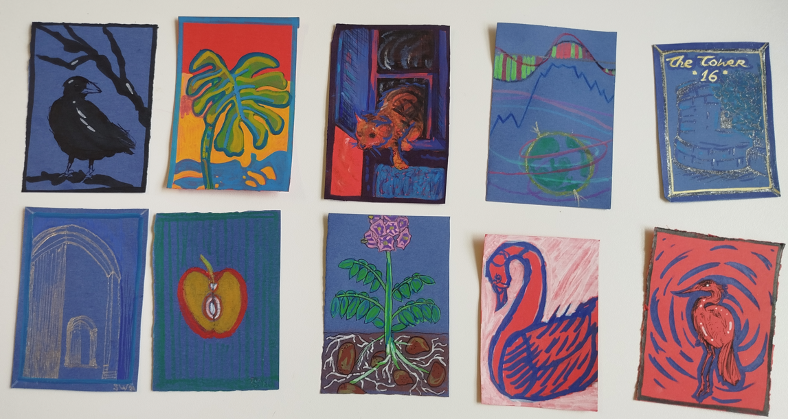 Example of ATCs (Artist Trading Cards) from recent in-person workshops I have facilitated.
